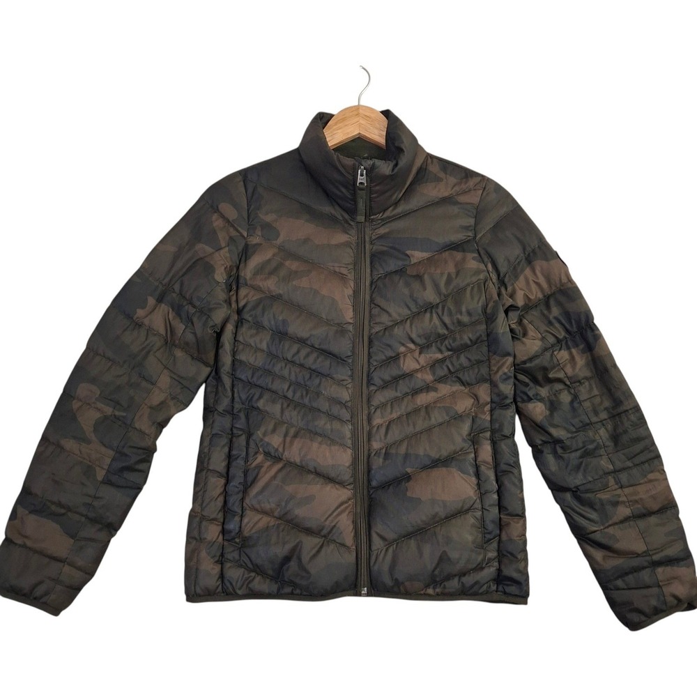 Abercrombie & Fitch Womens Camo Puffer Jacket XS Green Packable Down Insulated